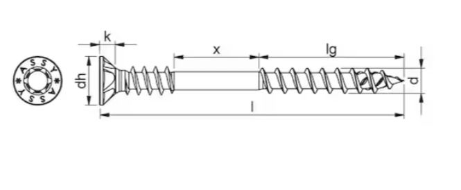 Vis à bois - Tête fraisée – Double filetage - Empreinte torx – Image 3
